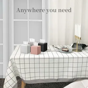 Pu Leather Tissue Box Holder Square Tissue Box Cover Modern Stylish Tissue Box Organizer for Bathroom thumbnail-5