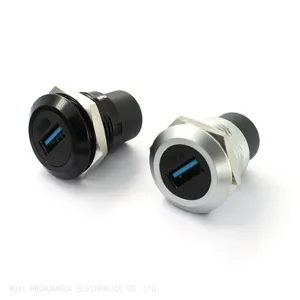Round Type Zinc Alloy Data Signal Extended Transmission USB3.0 Surface Panel Mount Socket With Dust Cap thumbnail-1