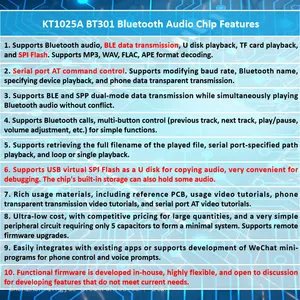 KT1025A BT301 Bluetooth Audio Chip IC Stereo MP3 Voice Download Module SPI Flash BLE 5.0 Data Transmission Solution AUX FM TF Card U Disk Playback thumbnail-2
