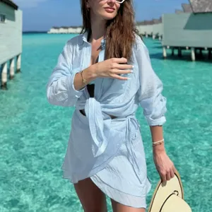 New Beach Sun Protection Shirt, Beach Leisure Vacation Skirt, Swimsuit Cover, Shirt Set thumbnail-5