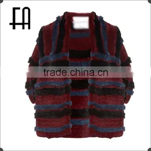 Factory Direct Wholesale Price Lady's Stripe Rabbit Knitted Fur Stole /fur Stole thumbnail-2