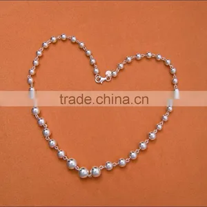 Different Size Sterling Beads 925 Sterling Silver Neckalce in Stock thumbnail-1