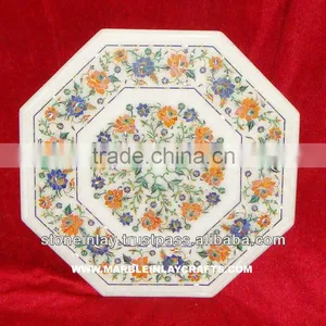 White Marble Mosaic Inlay Table Top Coffee Table Top thumbnail-1