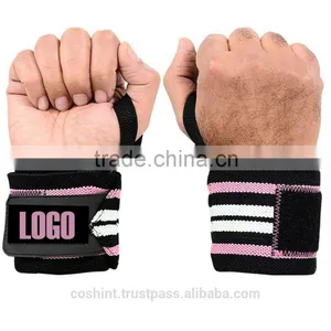 Black Wrist Wraps In Black Ground, White & Pink Strips Ci-2503-29 thumbnail-1