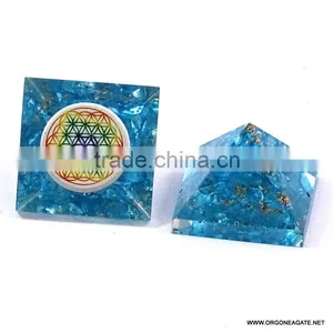 Blue Onyx Baby Orgone Pyramid With Flower Of Life | Orgonite Agate thumbnail-2
