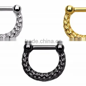 Surgical Steel Hammered Finish Septum Clicker Pierced Nose Ring thumbnail-1