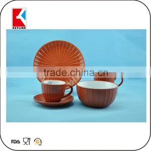 Popular Varioud Color Stoneware Dinner Set Emboss Lines Dinner Set Ceramic thumbnail-4