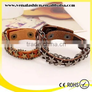 Star Italian Engraved Leather Bracelet, Suede Leather Bracelets thumbnail-4