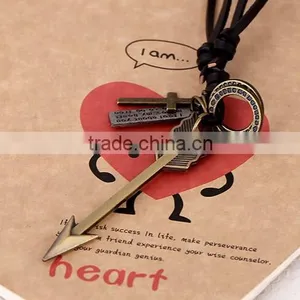Long Men Vintage Alloy Arrow Pendant Leather Cowhide Lanyard Necklace thumbnail-3