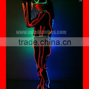 Wireless DMX512 Fiber Optic Tron Dance Costume With Hat, LED Color Change Clothes for Hip Pop Dance thumbnail-2