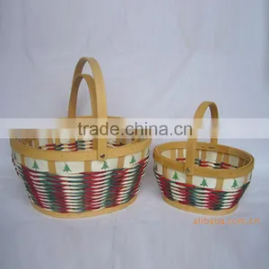 Handwoven Wooden Christmas Decorative Basket With Handle thumbnail-1