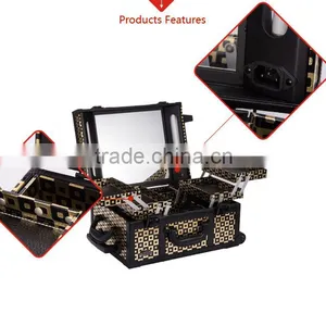 Makeup Case Lights Mirror Professional Makeup Trolley Case Beauty Case With Pattern thumbnail-4