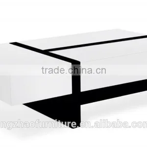 High Gloss Coffee Table With Storage - White Rectangle thumbnail-3