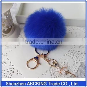 8CM Rabbit Fur Ball Keychain With Angel Gold Plated Metal Angel Key Chain thumbnail-1