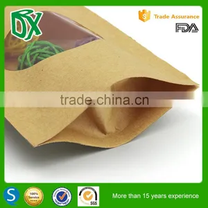 2016 HOT SELL Food Grade Customized Brown Kraft Food Packaging Paper Stand up Pouch Bags With Window and Zipper thumbnail-5