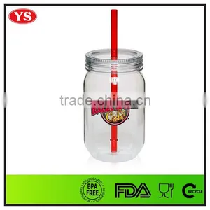 Large Capacity Plastic Mason or Food Jars With Straw and Lid thumbnail-4