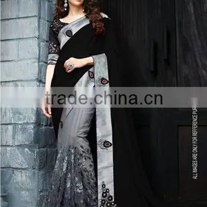Designer Velvet Blouse and Red and Black Color Womaniya Designer Sarees Collections thumbnail-5