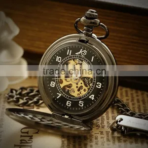 KS Skeleton Dial Hand Wind Analog Men Mechanical Pocket FOB Watch thumbnail-1