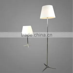 Chrome Plated Metal Base And Body With White Fabric Lampshade Floor Light And Table Lamp thumbnail-1