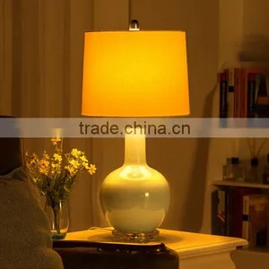 Acrylic Base Ceramic Body With Fabric Round Lampshade Modern Desk Lamp Bedroom Living Room Dining Room Table Lamp thumbnail-2