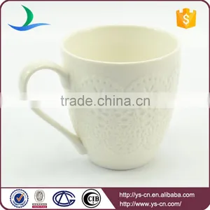 Embossed Lace White Glazed Porcelain Coffee Mug With Handle Prices thumbnail-2