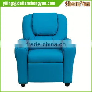 Contemporary Light Blue Kids Recliner With Cup Holder and Headrest thumbnail-1