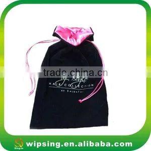Logo Printed Velvet Bag Silk Drawstring Satin Lined Velvet Pouch thumbnail-1
