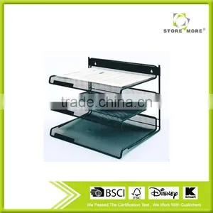 Black 3-Tier Metal Mesh Collection Desk Shelf Paper Tray Organizer thumbnail-1