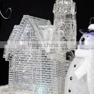 Led Acrylic Christmas Snow Church With Snowman and Tree thumbnail-3