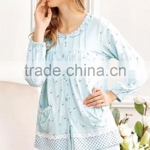 Lady Long Sleeve Sleepwear Casual Women Cotton Pajamas thumbnail-1
