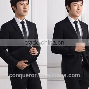 Black Wool 'M Line' 2-Button Suit With Flat Front Pants (SHT1047) thumbnail-2