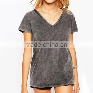 Girls Deep Grey v Neck Vintage Washed t Shirts, Short Sleeve Vintage Washed t Shirts thumbnail-3