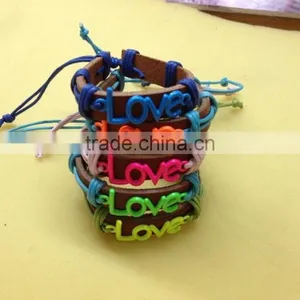 Love Charm Leather Bracelet Love Letter Charm Leather Bangle Custom Charm Leather Bracelet thumbnail-1