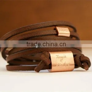 Personalized Engraved Leather Bracelet, Wrapped Leather Bracelet, Name/logo Stamped Bracelet,multi Strand Family Bracelet thumbnail-1