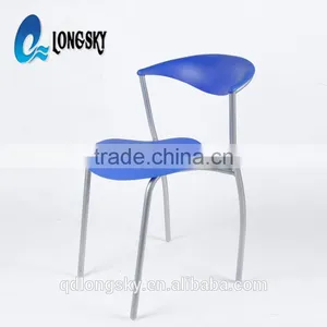 LS-4026A Plastic Blue Dining Chair Hotel Furniture Manufacturer in China Best Selling Iron Frame Blue Plastic Chair With Armrest thumbnail-1