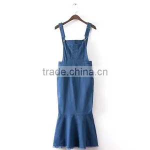 EY0566A Europe and America Women Pure Color Elastic Jean Fishtail Dress thumbnail-1