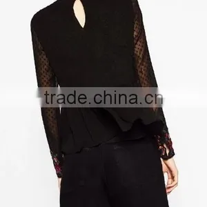 Runwaylover EY2364B Ladies Fashion 2017 Full Embroidery Chiffon Transparent Blouse thumbnail-3