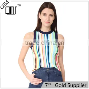 2017 OEM Sleeveless Rich Texture Rainbow Vertical Striped Blouse thumbnail-1