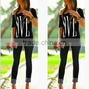 European and American Women Big Round Neck Short Sleeve Loose LOVE Letter Printing T Shirt thumbnail-2