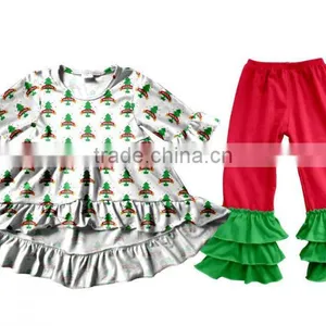Wholesale Christmas Baby Clothes Girls Fall Boutique Children's Gift Style Outfits Ruffle Pants Clothing Set thumbnail-2