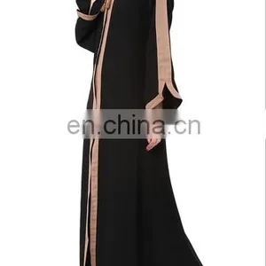 Muslim Islamic Long Sleeve Black/Beige Color Jacket Style Abaya(MQ17060301) thumbnail-4