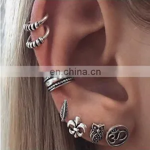 7pcs/set Bohemian Retro Owl Leaf Suit Cuff Stud Earrings Earring Set thumbnail-6