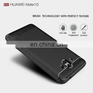 Carbon Fiber Brushed Metal Solid Color TPU Black Cover Case for Huawei Mate 10 thumbnail-2