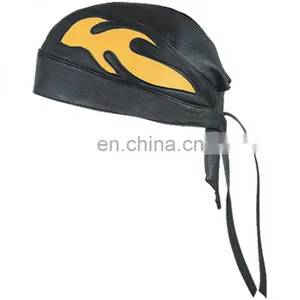HMB-901H LEATHER FLAMES SKULL CAP DURAG HEAD WRAP BANDANA SKULLCAP HATS SCARF thumbnail-1