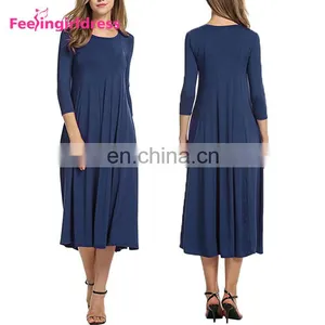 Fashion New Long Sleeve Casual Purple Party Midi Dresses Fat Women thumbnail-5