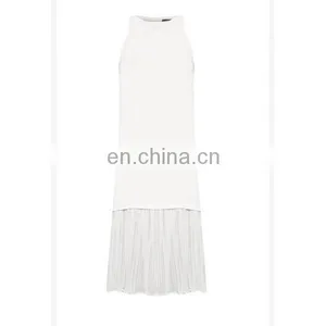 Fashion Ladies Clothes Latest Design Pleat Hem Sleeveless White Women Dress thumbnail-5