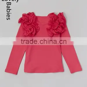 Fashion Clothing 2016 for Kids Hot Pink Ruffle Shoulders Tops thumbnail-1