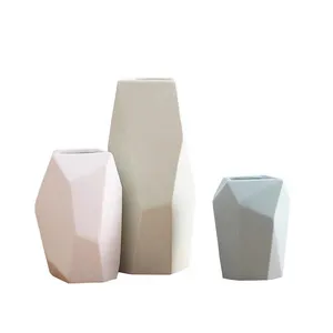 Nordic Style Blue Green White Geometry Fashion Dry Flower Ceramic Vase For Living Room thumbnail-5