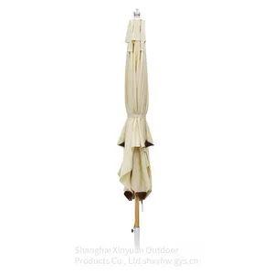 Heavy-duty Wooden Patio Umbrella Suitable for Commercial Customization, Luxurious Double-pulley Drawstring Umbrella thumbnail-1