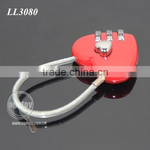 Resettable 3 Digit Combination Travel Luggage Suitcase Lock Padlock Red Heart Shaped Steel Wire Metal Combination Lock thumbnail-2